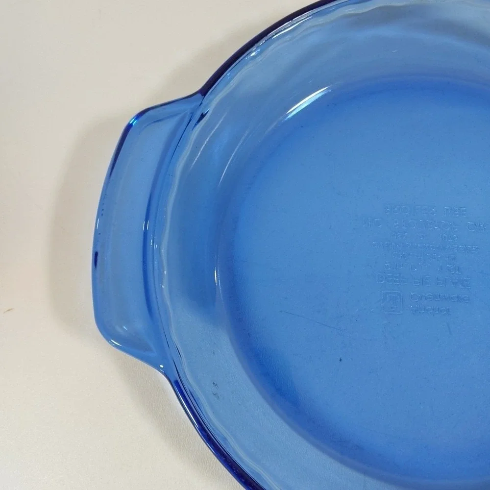 Vintage Anchor Ovenware Cobalt Blue Pie Plate With Scalloped Edge 9